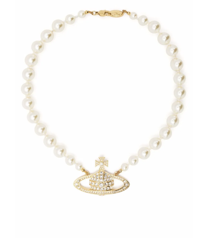 ONE ROW PEARL BAS RELIEF GOLD CREAM CRYSTAL