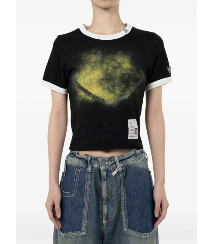 SMILY FACE PRINTED MINI TEE BLACK