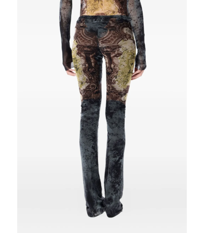 MESH TROUSER PRINTED "MÉDAILLON" BLACK/VINTAGEBLUE/GREEN