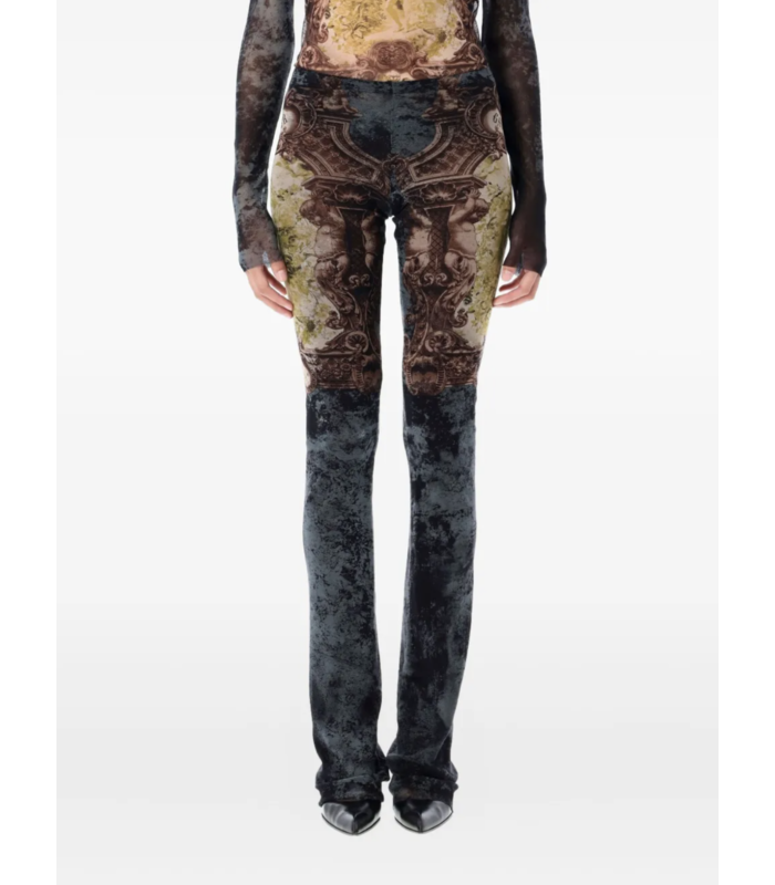 MESH TROUSER PRINTED "MÉDAILLON" BLACK/VINTAGEBLUE/GREEN