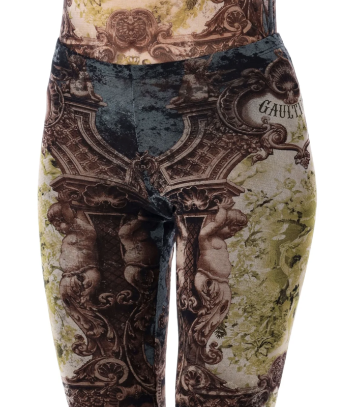 MESH TROUSER PRINTED "MÉDAILLON" BLACK/VINTAGEBLUE/GREEN