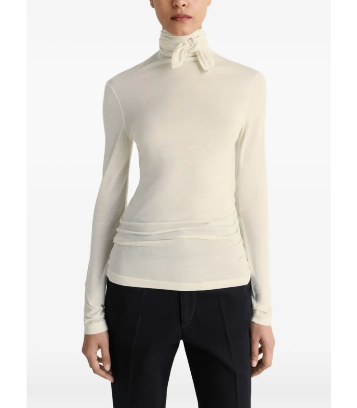 FOULARD TOP WITH PATCHS PEARL WHITE