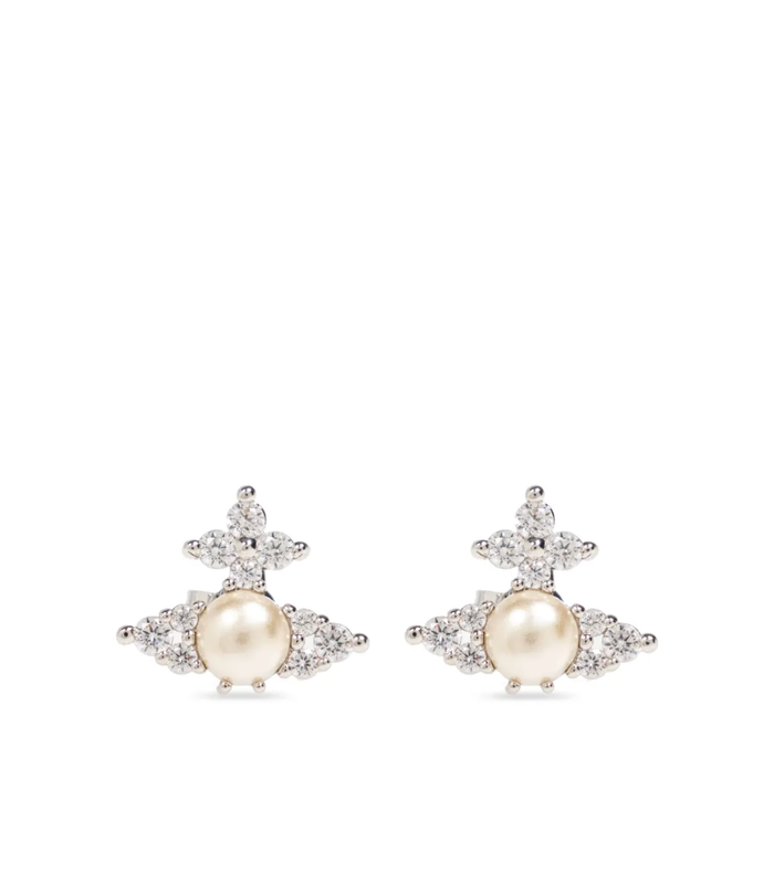 VIVIENNE WESTWOOD FEODORA EARRINGS PLATINUM WHITE CZ CREAMROSE