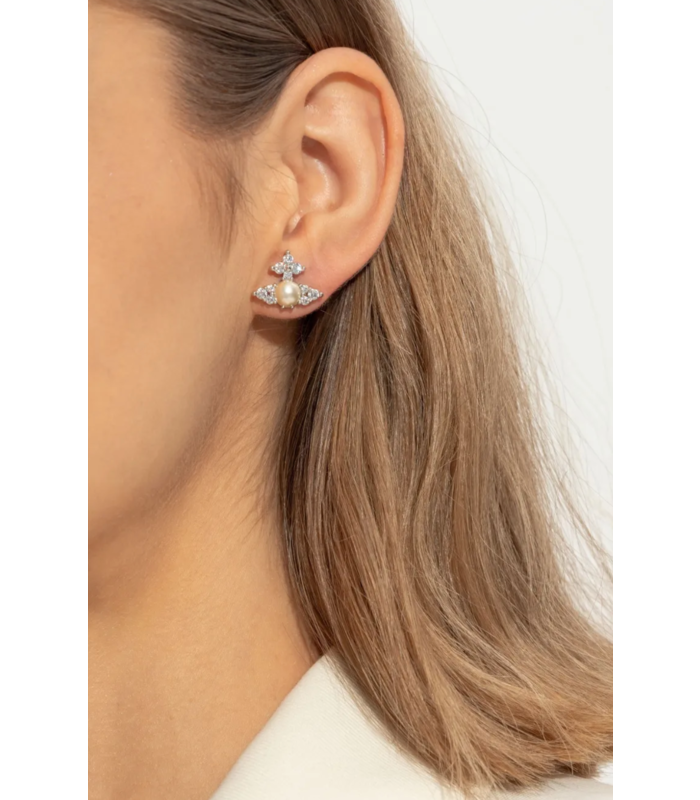 VIVIENNE WESTWOOD FEODORA EARRINGS PLATINUM WHITE CZ CREAMROSE