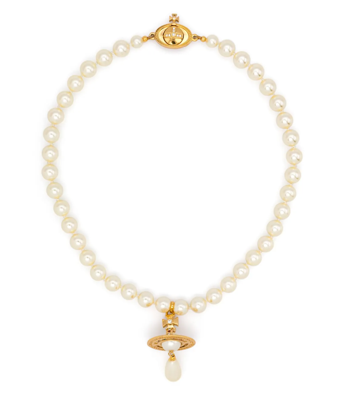 ONE ROW PEARL DROP CHOKER GOLD PEARL MULTI