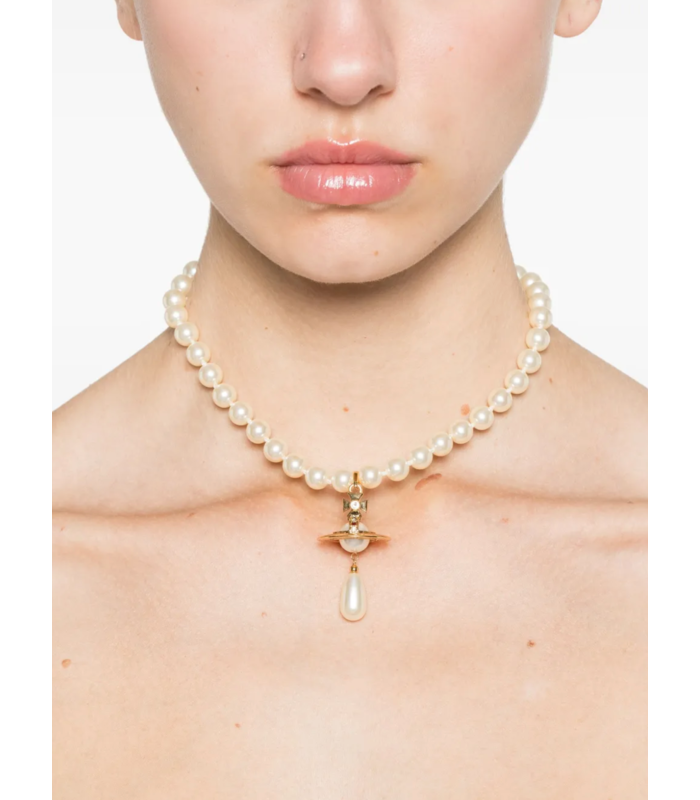 ONE ROW PEARL DROP CHOKER GOLD PEARL MULTI