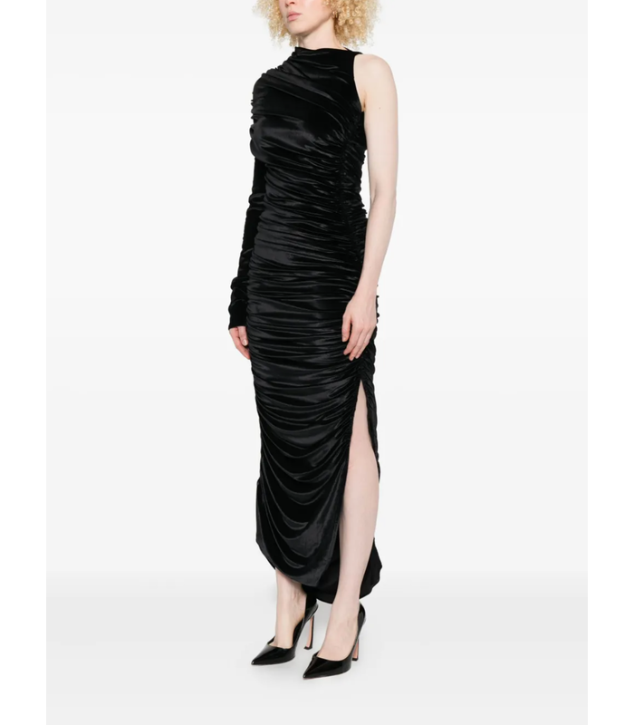 VELVET ASYMMETRIC ROBE BLACK