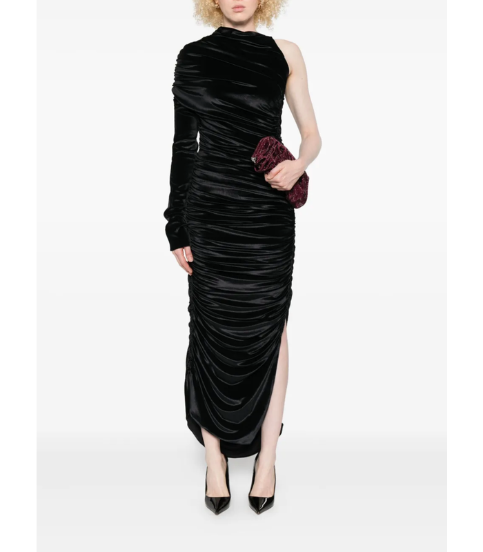 VELVET ASYMMETRIC ROBE BLACK