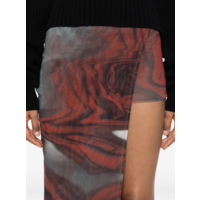 MESH MINI SHORT WITH ASYMETRIC SKIRT PRINTED "BLURRY ROSES" WHITE/GREY/RED