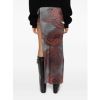 MESH MINI SHORT WITH ASYMETRIC SKIRT PRINTED "BLURRY ROSES" WHITE/GREY/RED