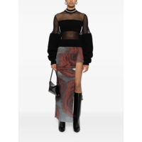 MESH MINI SHORT WITH ASYMETRIC SKIRT PRINTED "BLURRY ROSES" WHITE/GREY/RED