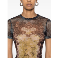 MESH SHORT DRESS PRINTED "MÉDAILLON" BLACK/VINTAGEBLUE/GREEN