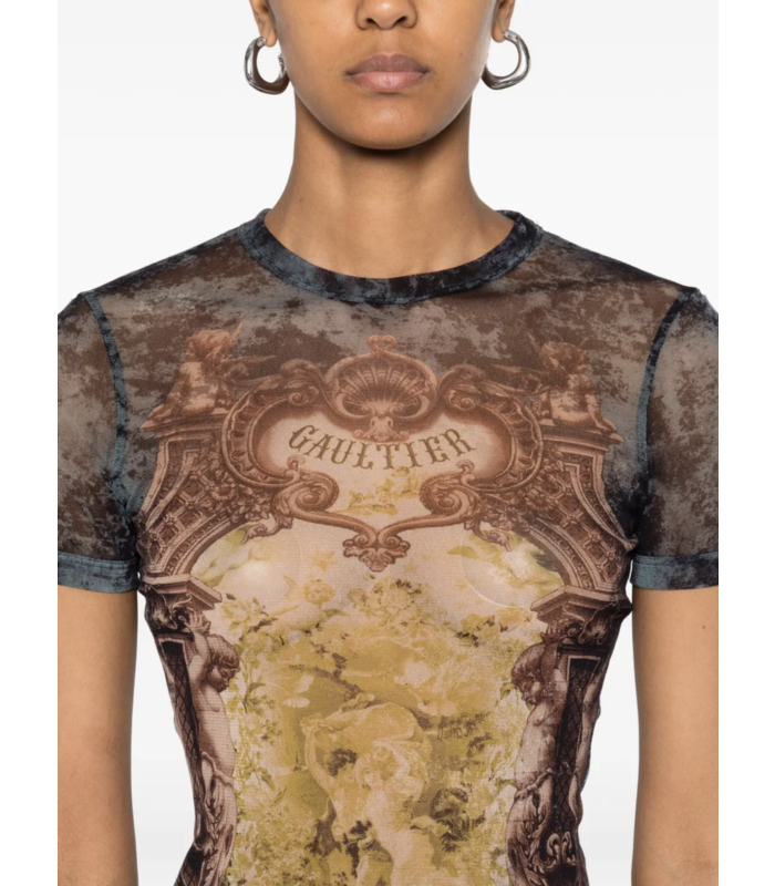 MESH SHORT DRESS PRINTED "MÉDAILLON" BLACK/VINTAGEBLUE/GREEN