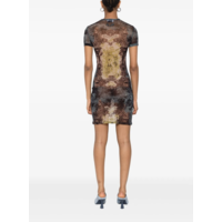 MESH SHORT DRESS PRINTED "MÉDAILLON" BLACK/VINTAGEBLUE/GREEN