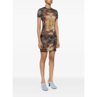 MESH SHORT DRESS PRINTED "MÉDAILLON" BLACK/VINTAGEBLUE/GREEN