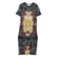 MESH SHORT DRESS PRINTED "MÉDAILLON" BLACK/VINTAGEBLUE/GREEN