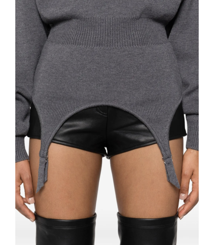 JERSEY HIGH NECK BAT SLEEVES PULLOVER WITH LINGERIE GARTER MIDDLEGREY