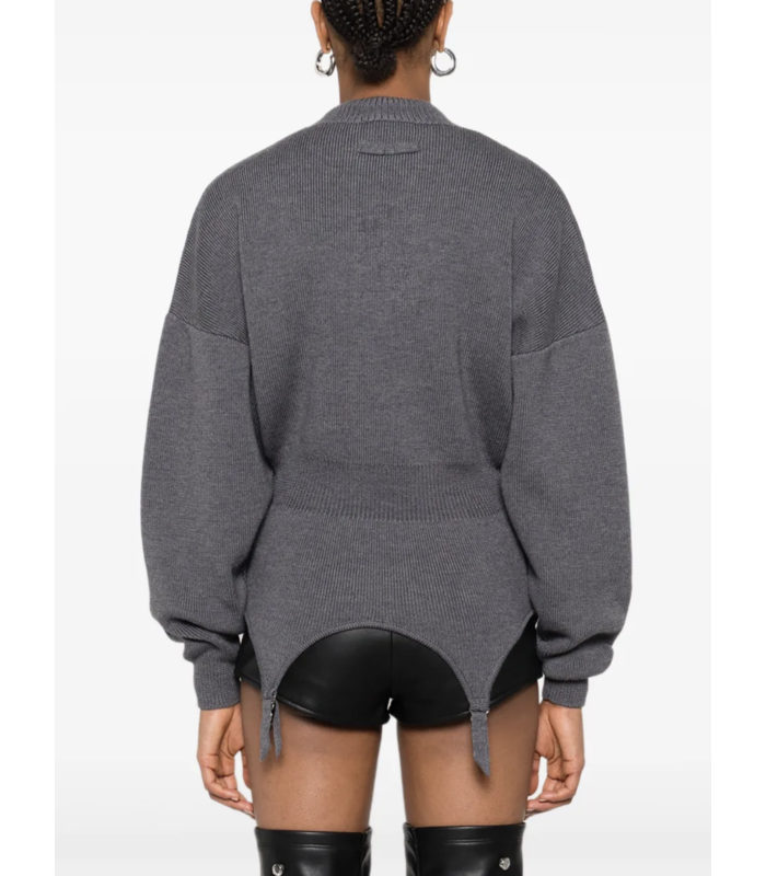 JERSEY HIGH NECK BAT SLEEVES PULLOVER WITH LINGERIE GARTER MIDDLEGREY