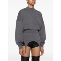 JERSEY HIGH NECK BAT SLEEVES PULLOVER WITH LINGERIE GARTER MIDDLEGREY