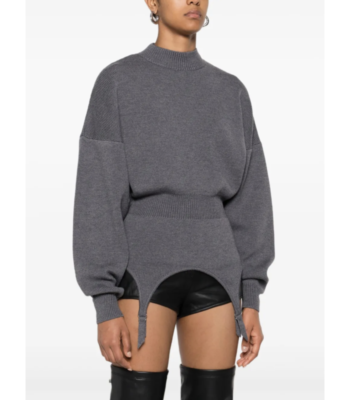 JERSEY HIGH NECK BAT SLEEVES PULLOVER WITH LINGERIE GARTER MIDDLEGREY