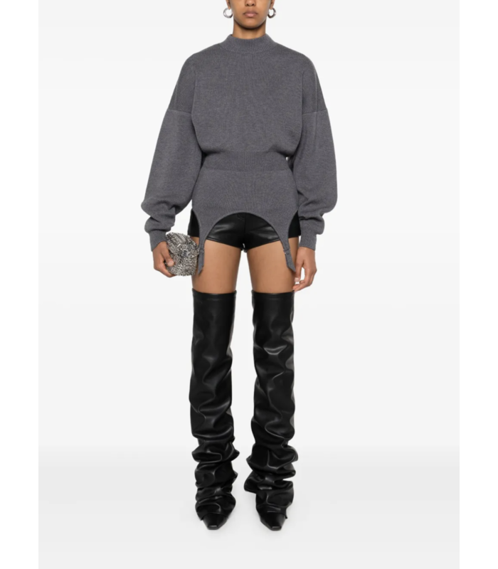 JERSEY HIGH NECK BAT SLEEVES PULLOVER WITH LINGERIE GARTER MIDDLEGREY