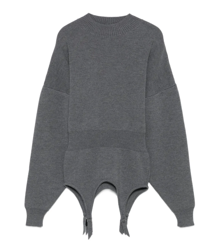 JERSEY HIGH NECK BAT SLEEVES PULLOVER WITH LINGERIE GARTER MIDDLEGREY