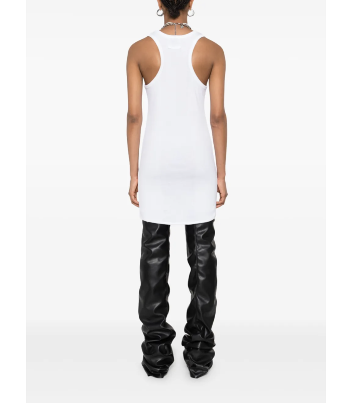 COTTON RIBBED SHORT DRESS WITH LINGERIE GARTER WHITE