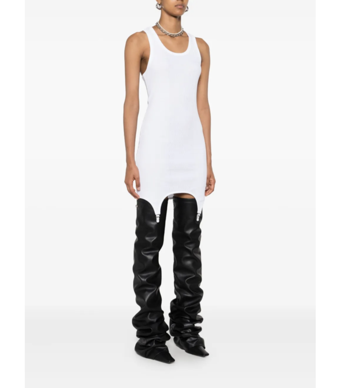 COTTON RIBBED SHORT DRESS WITH LINGERIE GARTER WHITE