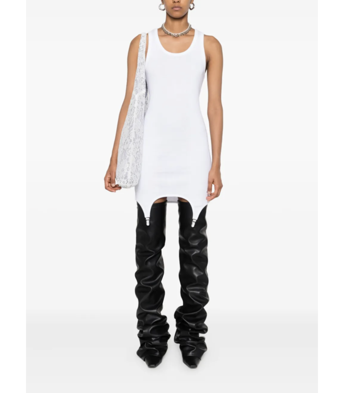 COTTON RIBBED SHORT DRESS WITH LINGERIE GARTER WHITE