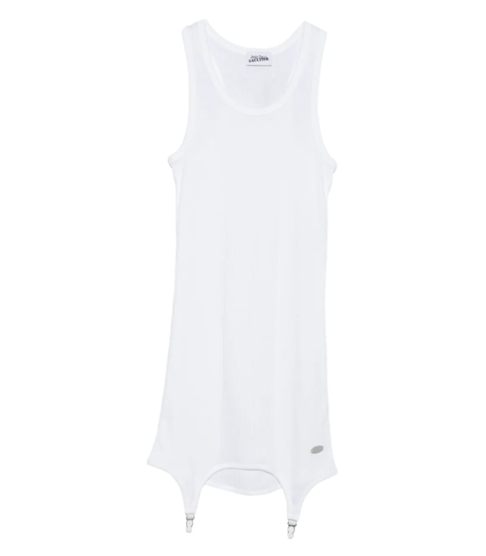 COTTON RIBBED SHORT DRESS WITH LINGERIE GARTER WHITE