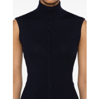 MERINO WOOL FLAT RIB SLEEVELESS GILET WITH LINGERIE GARTER NAVY