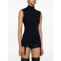 MERINO WOOL FLAT RIB SLEEVELESS GILET WITH LINGERIE GARTER NAVY