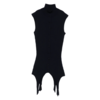 JEAN-PAUL GAULTIER MERINO WOOL FLAT RIB SLEEVELESS GILET WITH LINGERIE GARTER NAVY