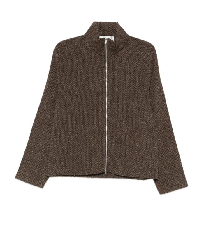 SHRUNKEN FULLZIP POLO Brown Sparse Buckle  Weave