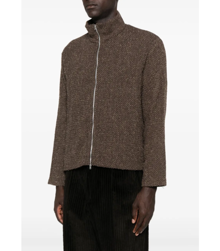 SHRUNKEN FULLZIP POLO Brown Sparse Buckle  Weave