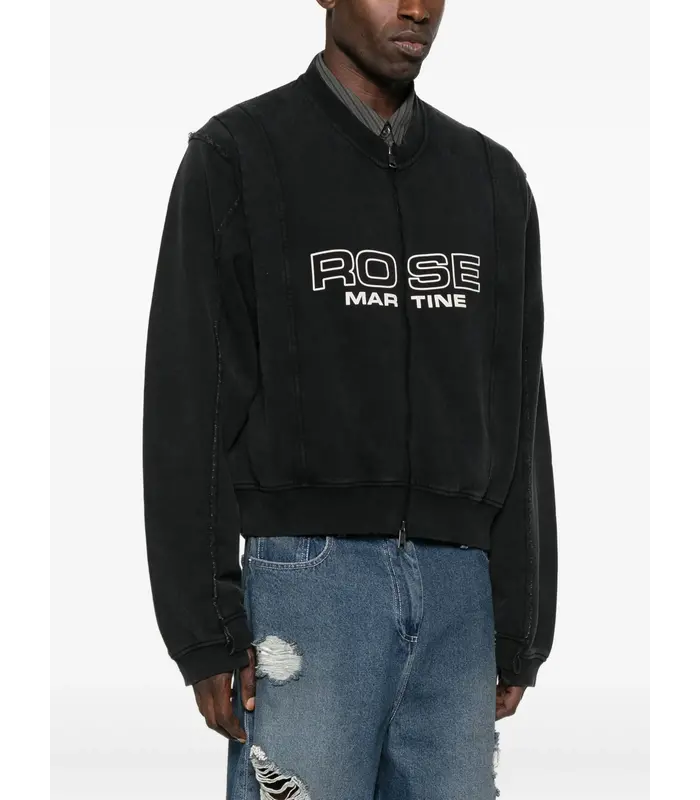 SHRUNKEN ZIP UP CREW BLACK WASHED BLACK ROSE