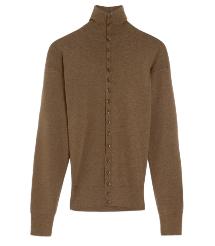 BUTTONED FITTED CARDIGAN HAVANA