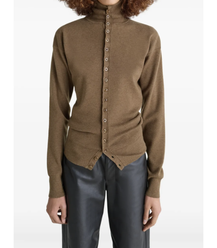 BUTTONED FITTED CARDIGAN HAVANA