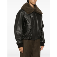 LEATHER BLOUSON WITH SHEARLING COLLAR DARK ESPRESSO