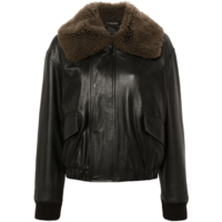 LEATHER BLOUSON WITH SHEARLING COLLAR DARK ESPRESSO