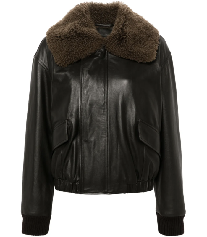 LEATHER BLOUSON WITH SHEARLING COLLAR DARK ESPRESSO