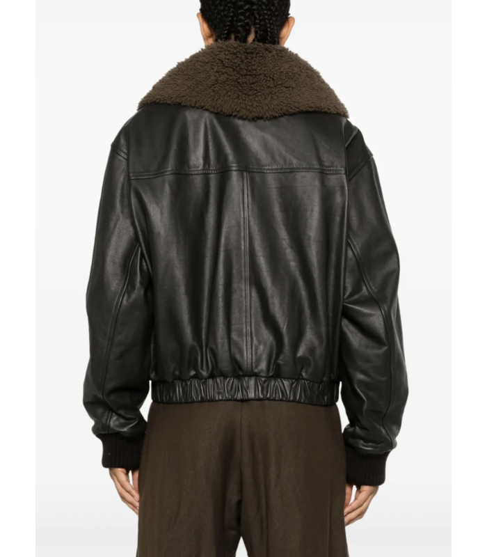 LEATHER BLOUSON WITH SHEARLING COLLAR DARK ESPRESSO