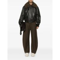 LEATHER BLOUSON WITH SHEARLING COLLAR DARK ESPRESSO