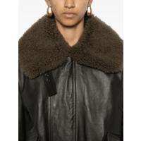 LEATHER BLOUSON WITH SHEARLING COLLAR DARK ESPRESSO