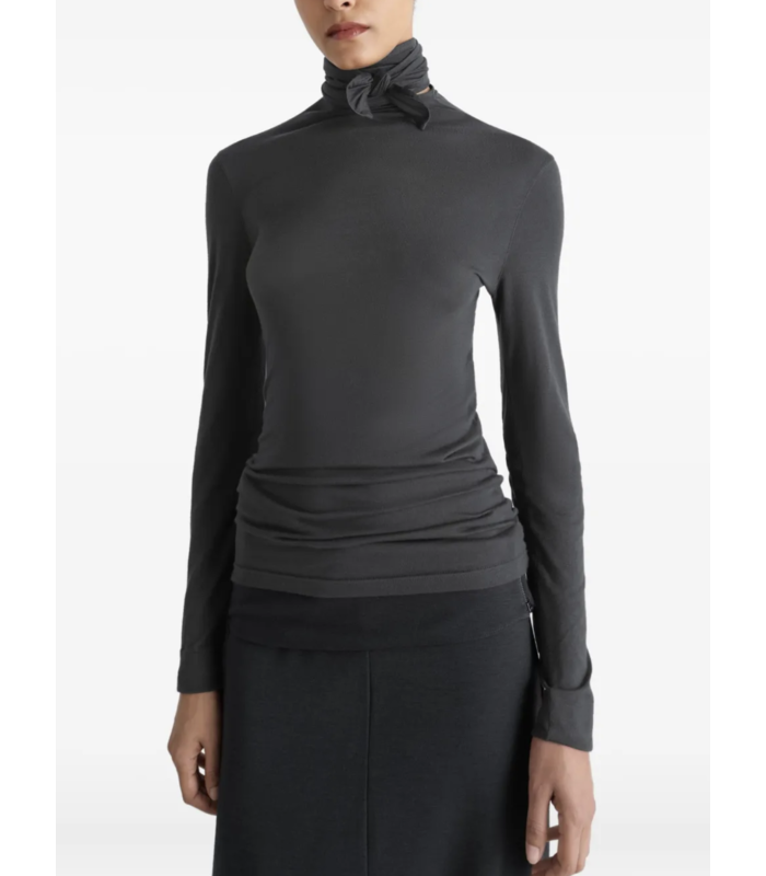 FOULARD TOP WITH PATCHS COAL