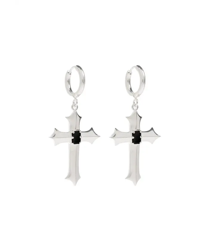 STONE CROSS EARRINGS SILVER