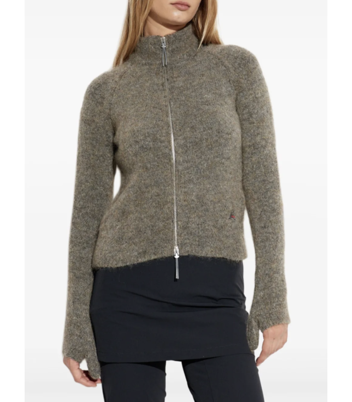 Tasna Mohair Zip Up Sweater Dark Taupe