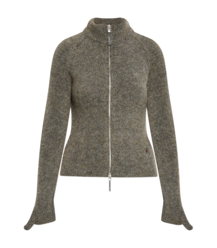 Tasna Mohair Zip Up Sweater Dark Taupe