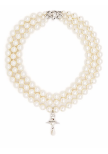 VIVIENNE WESTWOOD three row pearl bas relief choker platinum