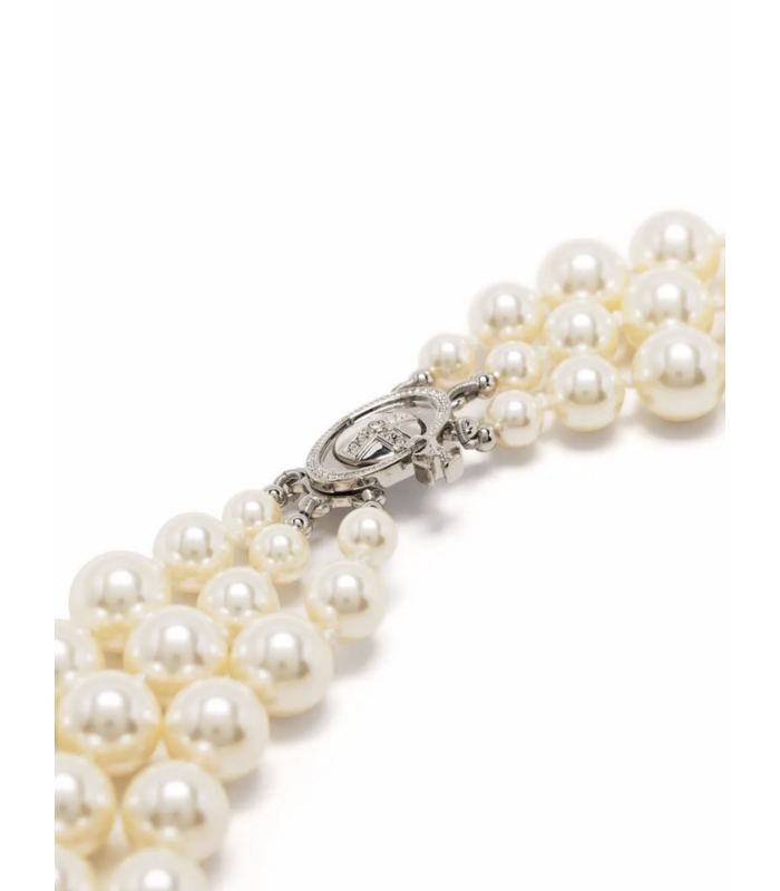 THREE ROW PEARL DROP CHOKER PLATINUM PEARL MULTI